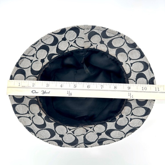 Coach Bucket Hat Women M/L Black Grey Excellent Signature Monogram Leather Trim - Picture 11 of 11